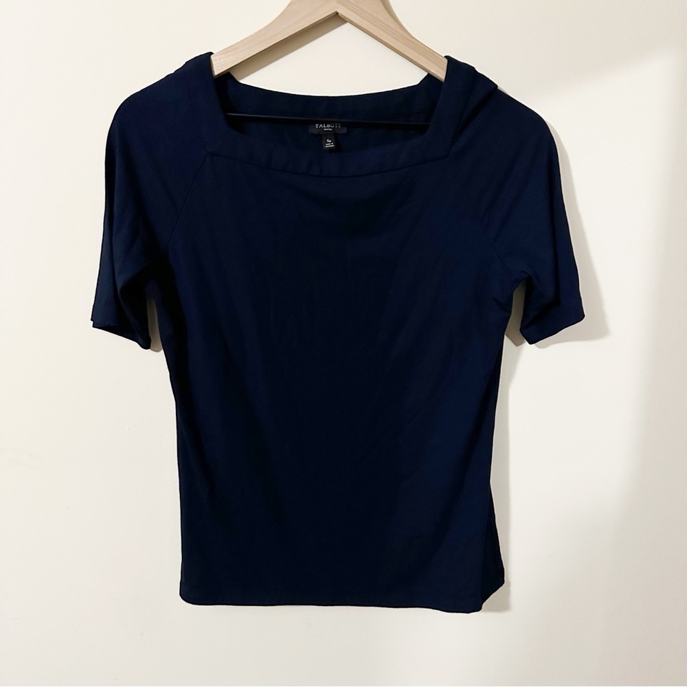 Talbots Womens Navy Blue Short Sleeve Blouse Business Sz. SP